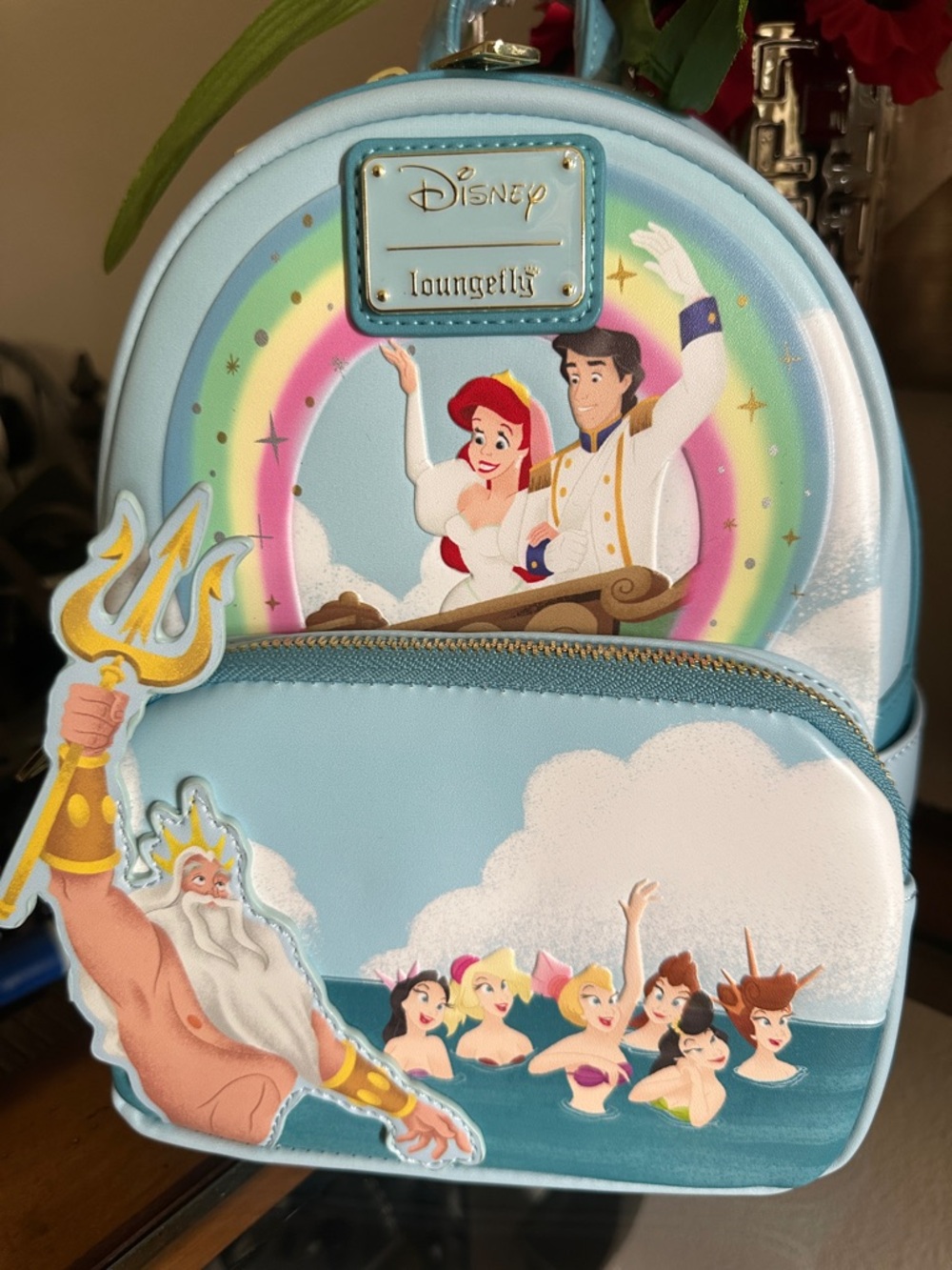 Loungefly Light Blue Disney Little Mermaid Rainbow Scene Mini Backpack